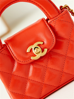 Chanel Clutch With Chain Shiny Aged Calfskin Gold-Tone Metal Orange  AP3435