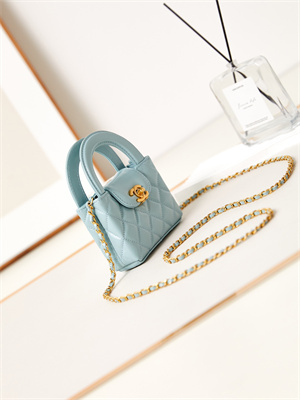 Chanel Clutch With Chain Shiny Aged Calfskin Gold-Tone Metal Lt Blue AP3435