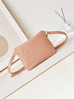 Chanel Hobo Handbag Shiny calfskin Gold Tone Metal Pink AS4743