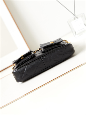 Chanel Hobo Handbag Shiny calfskin Gold Tone Metal Black AS4743