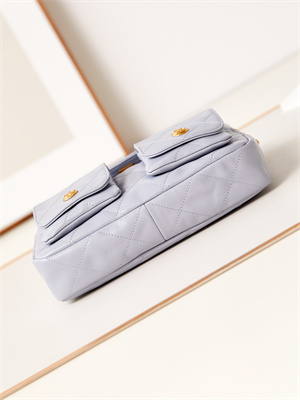 Chanel Hobo Handbag Shiny calfskin Gold Tone Metal Blue AS4743