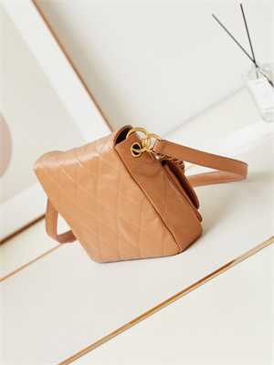 Chanel Hobo Handbag Shiny calfskin Gold Tone Metal Brown AS4743