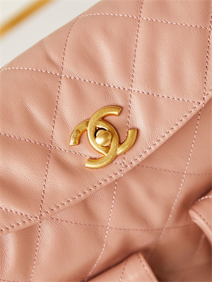 Chanel Large Hobo Handbag Shiny calfskin Gold Tone Metal Pink AS4668