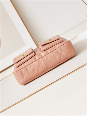 Chanel Large Hobo Handbag Shiny calfskin Gold Tone Metal Pink AS4668