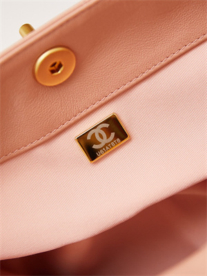 Chanel Large Hobo Handbag Shiny calfskin Gold Tone Metal Pink AS4668