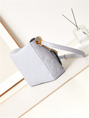 Chanel Large Hobo Handbag Shiny calfskin Gold Tone Metal Blue AS4668