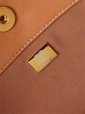 Chanel Large Hobo Handbag Shiny calfskin Gold Tone Metal Brown AS4668