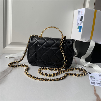 Chanel Mini Flap Bag With Top Handle Lambskin, Resin & Gold-Tone Metal Black Color AS4847