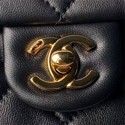 Chanel Mini Flap Bag With Top Handle Lambskin, Resin & Gold-Tone Metal Black Color AS4847