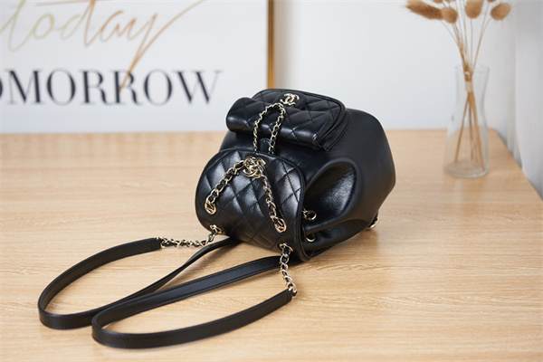 Cha.nel Duma Backpack Lambskin Gold Tone Metal Black AS2908