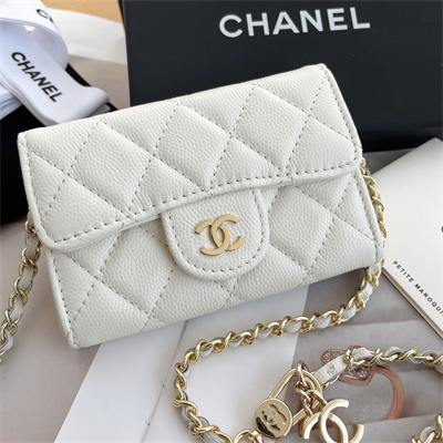 Chanel Belt bag With Chain Grained Calfskin Gold Tone Metal White Color A81081