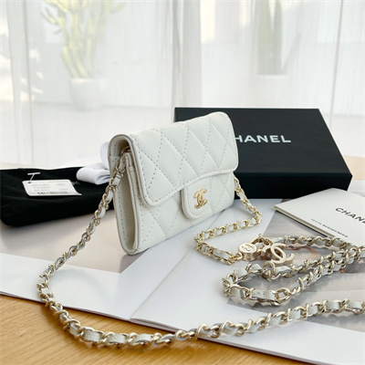 Chanel Belt bag With Chain Grained Calfskin Gold Tone Metal White Color A81081