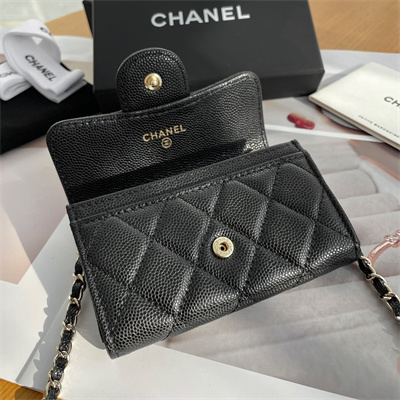 Chanel Belt bag With Chain Grained Calfskin Gold Tone Metal Black Color A81081