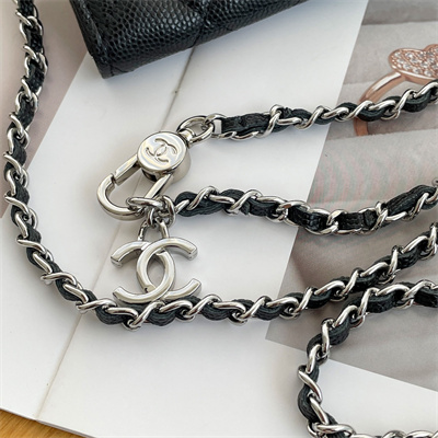 Chanel Belt bag With Chain Grained Calfskin Silver Tone Metal Black Color A81081