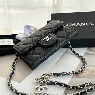 Chanel Belt bag With Chain Grained Calfskin Silver Tone Metal Black Color A81081