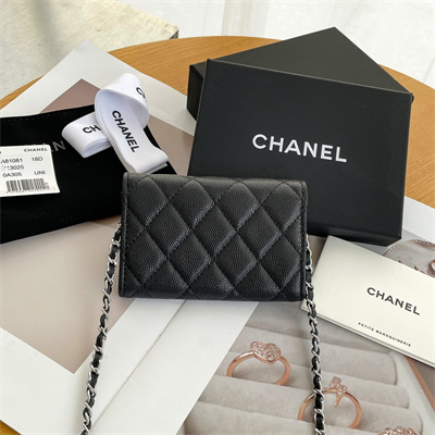 Chanel Belt bag With Chain Grained Calfskin Silver Tone Metal Black Color A81081