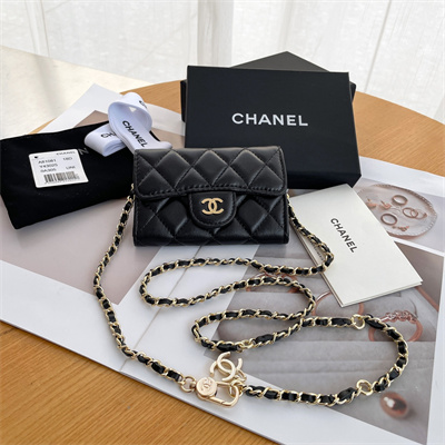 Chanel Belt bag With Chain Lambskin Gold Tone Metal Black Color A81081
