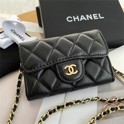 Chanel Belt bag With Chain Lambskin Gold Tone Metal Black Color A81081