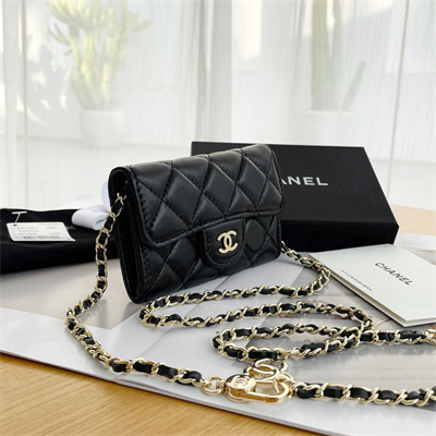 Chanel Belt bag With Chain Lambskin Gold Tone Metal Black Color A81081