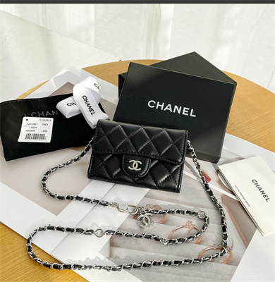 Chanel Belt bag With Chain Lambskin Silver Tone Metal Black Color A81081