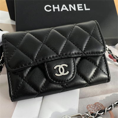 Chanel Belt bag With Chain Lambskin Silver Tone Metal Black Color A81081