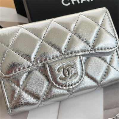 Chanel Belt bag With Chain Metallic Lambskin Silver Tone Metal Silver Color A81081