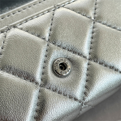 Chanel Belt bag With Chain Metallic Lambskin Silver Tone Metal Silver Color A81081