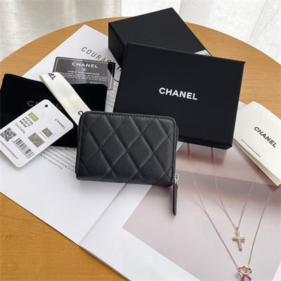 Chanel Zippy Coin Purse Grained Calfskin Silver Tone Metal Black AP3831