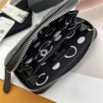 Chanel Zippy Coin Purse Grained Calfskin Silver Tone Metal Black AP3831