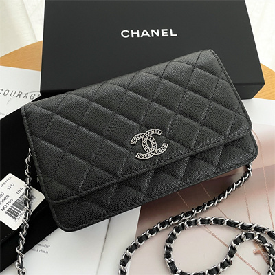 Chanel Wallet On Chain Grained Calfskin Silver Tone Metal Black AP3839