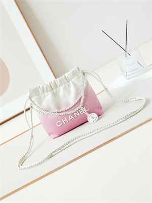 Cha.nel 22 Mini Handbag Shiny Calfskin Gradient White/Pink AS3980