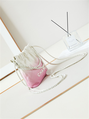 Cha.nel 22 Mini Handbag Shiny Calfskin Gradient White/Pink AS3980