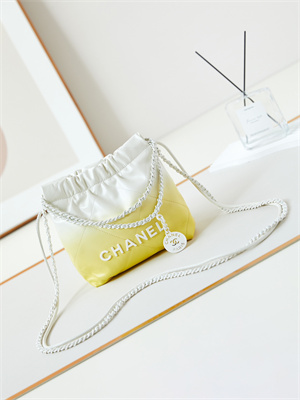 Cha.nel 22 Mini Handbag Shiny Calfskin Gradient White/Yellow AS3980