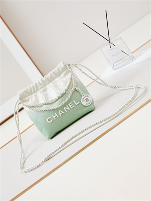 Cha.nel 22 Mini Handbag Shiny Calfskin Gradient White/Green AS3980
