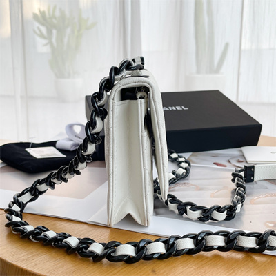 Chanel Wallet On Chain Grained Calfskin Black Tone Metal White A81059