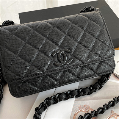 Chanel Wallet On Chain Grained Calfskin Black Tone Metal Black A81059