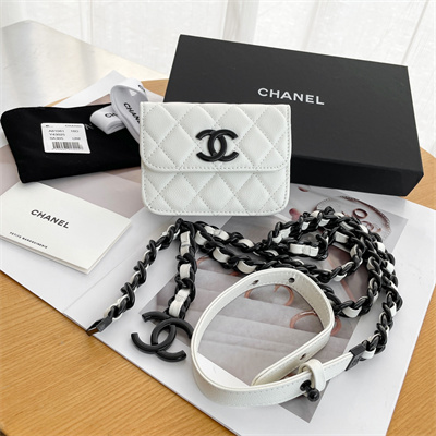 Chanel Belt bag Grained Calfskin Black Tone Metal White A81088