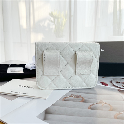 Chanel Belt bag Grained Calfskin Black Tone Metal White A81088