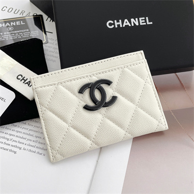 Chanel Classic Card Holder Grained Calfskin Black Tone Metal White AP1967