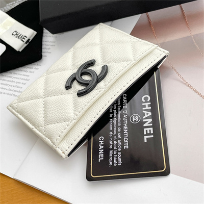 Chanel Classic Card Holder Grained Calfskin Black Tone Metal White AP1967