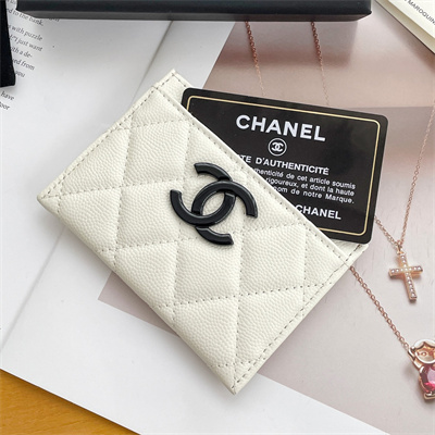 Chanel Classic Card Holder Grained Calfskin Black Tone Metal White AP1967