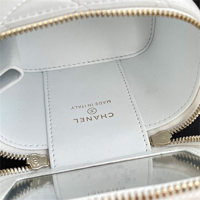 Chanel Small Vanity Case With Chain Lambskin Gold Tone Metal White AP2198