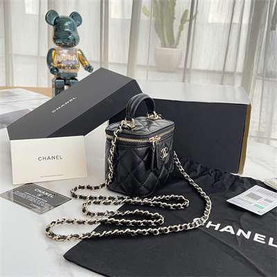 Chanel Small Vanity Case With Chain Lambskin Gold Tone Metal Black AP2198