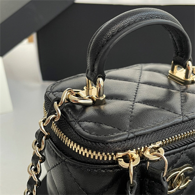 Chanel Small Vanity Case With Chain Lambskin Gold Tone Metal Black AP2198