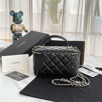 Chanel Vanity Case With Chain Lambskin Gold Tone Metal Black AP2199