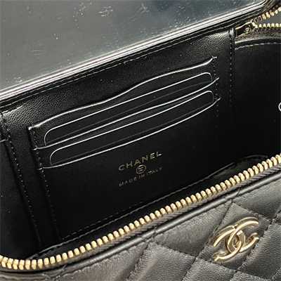 Chanel Vanity Case With Chain Lambskin Gold Tone Metal Black AP2199