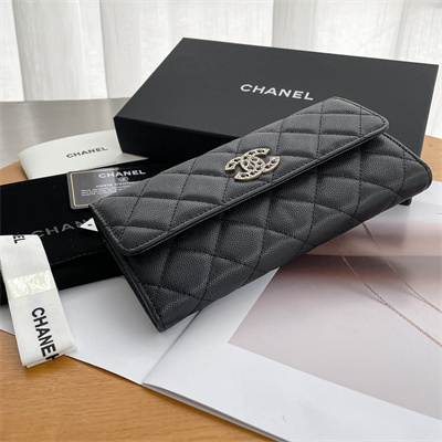 Chanel Long Flap Wallet Grained Calfskin Black AP2740