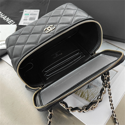 Chanel Vanity Case With Chain Lambskin Gold Tone Metal Black AP3333