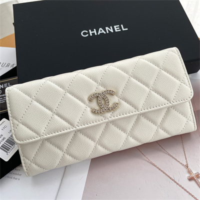 Chanel Long Flap Wallet Grained Calfskin White AP3396