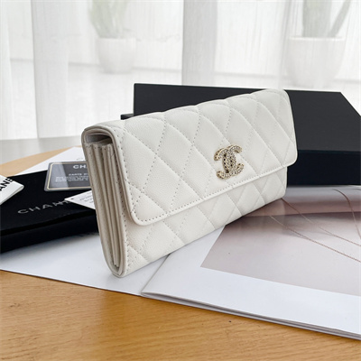 Chanel Long Flap Wallet Grained Calfskin White AP3396